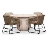 Joep/Tulum Sahara Dust dining tuinset | 4 personen | travertin + touw | 135cm rond