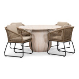 Joep/Tulum Sahara Dust dining tuinset | 4 personen | travertin + touw | 135cm rond