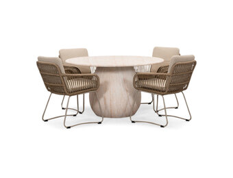 Joep/Harper Sahara Dust dining tuinset | 4 personen | travertin + touw | 135cm rond