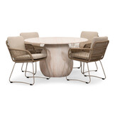 Joep/Harper Sahara Dust dining tuinset | 4 personen | travertin + touw | 135cm rond