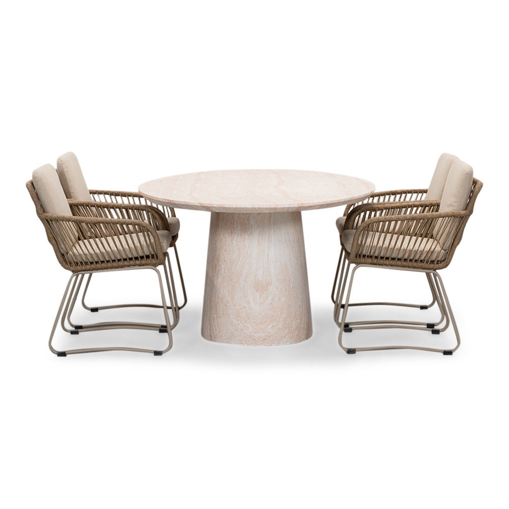 Max/Harper Sandstone dining tuinset | 4 personen | travertin + touw | 200cm ovaal