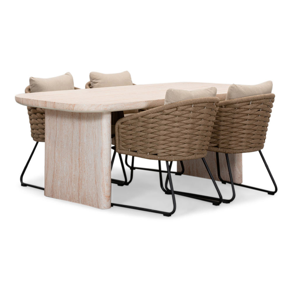 Mees/Ropera Sahara Dust dining tuinset | 4 personen | travertin + touw | 200cm