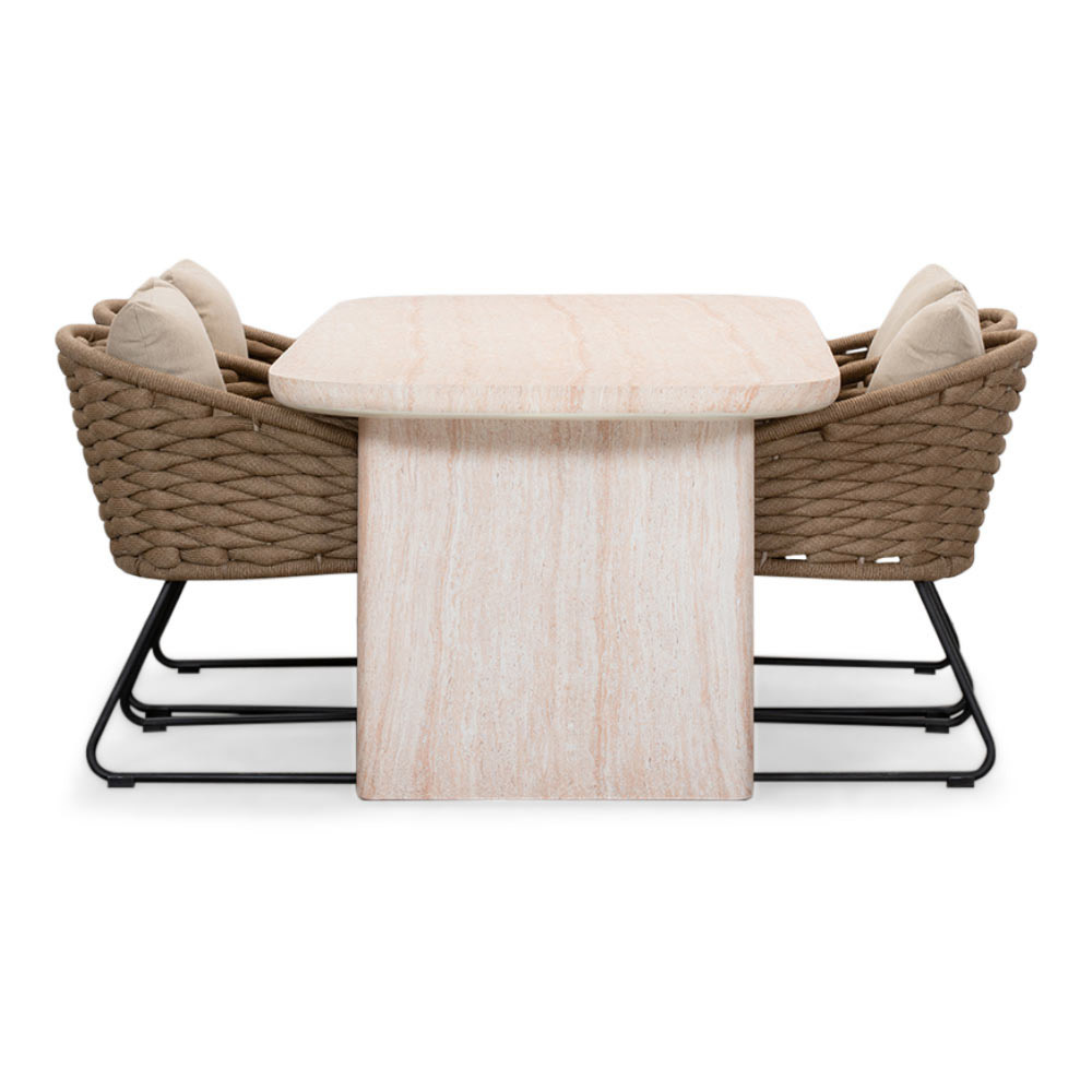 Mees/Ropera Sahara Dust dining tuinset 5-delig | travertin + touw | 200cm