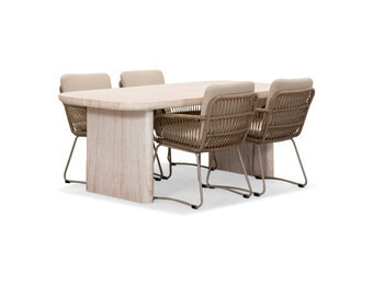 Mees/Harper Sahara Dust dining tuinset | 4 personen | travertin + touw | 200cm