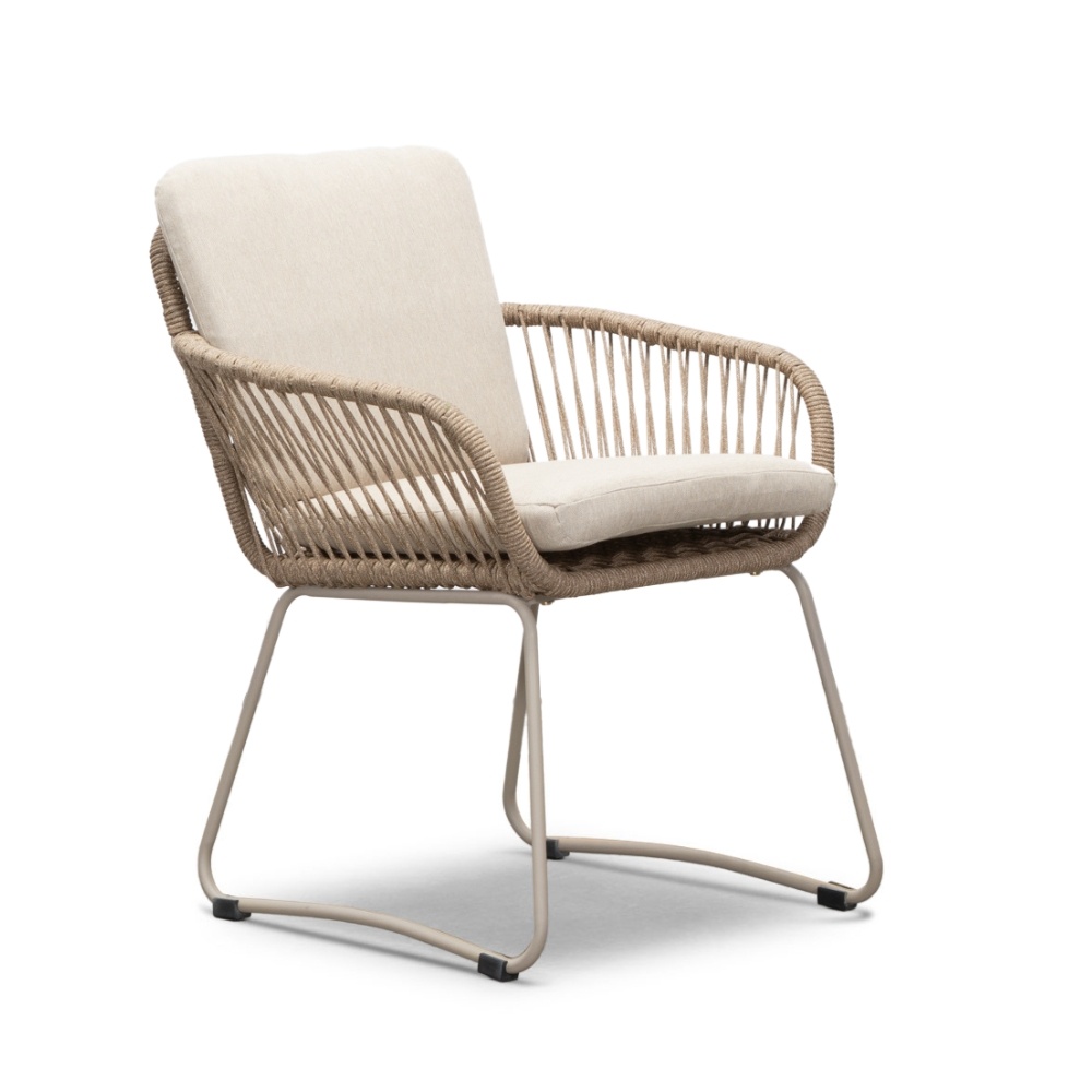 Mees/Harper Sahara Dust dining tuinset 5-delig | travertin + touw | 200cm