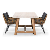 Velora/Carlos antraciet dining tuinset | 4 personen | travertin + wicker | 200cm