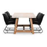 Velora/Portofino zwart dining tuinset | 4 personen | travertin + touw | 200cm