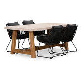 Velora/Portofino zwart dining tuinset | 4 personen | travertin + touw | 200cm