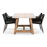 Velora/Seville zwart dining tuinset | 4 personen | travertin + touw | 200cm