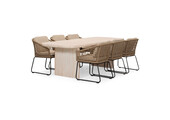 Mees/Tulum Sahara Dust dining tuinset | 6 personen | travertin + touw | 240cm