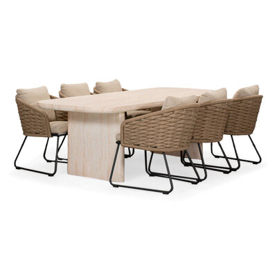 Mees/Ropera Sahara Dust dining tuinset | 6 personen | travertin + touw | 240cm
