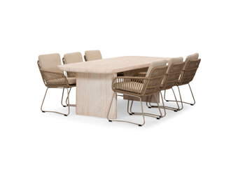 Mees/Harper Sahara Dust dining tuinset | 6 personen | travertin + touw | 240cm