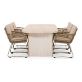 Mees/Harper Sandstone dining tuinset | 6 personen | travertin + touw | 240cm
