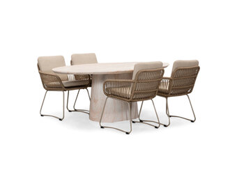 Max/Harper Sandstone dining tuinset | 4 personen | travertin + touw | 200cm ovaal