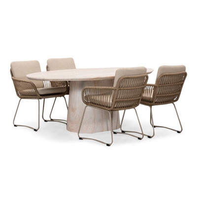 Max/Harper Sahara Dust dining tuinset | 4 personen | travertin + touw | 200cm ovaal