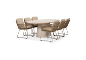Max/Harper Sandstone dining tuinset | 6 personen | travertin + touw | 240cm ovaal