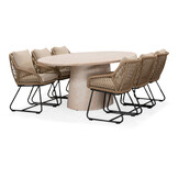 Max/Portofino Sahara Dust dining tuinset | 6 personen | travertin + touw | 240cm ovaal