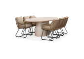 Max/Portofino Sahara Dust dining tuinset | 6 personen | travertin + touw | 240cm ovaal