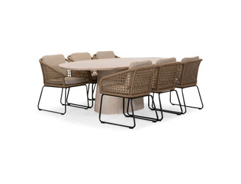 Max/Tulum Sahara Dust dining tuinset | 6 personen | travertin + touw | 240cm ovaal