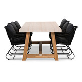 Velora/Portofino zwart dining tuinset | 6 personen | travertin + touw | 250cm