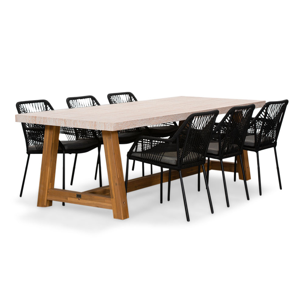 Veltis/Seville zwart dining tuinset | 6 personen | travertin + touw | 250cm afbeelding