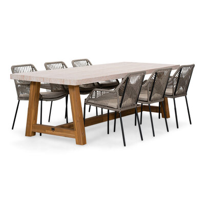 Velora/Seville zand dining tuinset | 6 personen | travertin + aluminium | 250cm