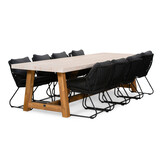 Velora/Portofino zwart dining tuinset | 8 personen | travertin + touw | 300cm