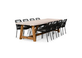 Velora/Seville zwart dining tuinset | 8 personen | travertin + touw | 300cm