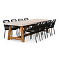 BUITEN living Velora/Seville zwart dining tuinset | 8 personen | travertin + touw | 300cm