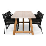 Velora/Seville zwart dining tuinset | 8 personen | travertin + touw | 300cm