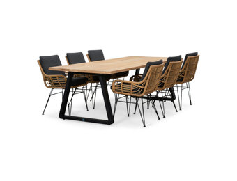 Elena/Carlos antraciet dining tuinset | 6 personen | teakhout + wicker | 240cm
