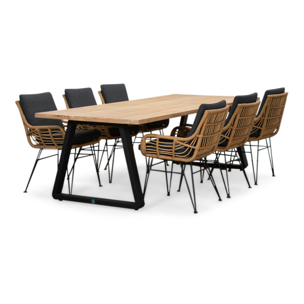 Elena/Carlos antraciet dining tuinset | 6 personen | teakhout + wicker | 240cm