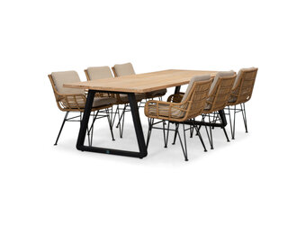Elena/Carlos taupe dining tuinset | 6 personen | teakhout + wicker | 240cm