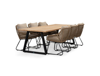 Elena/Portofino Sahara Dust dining tuinset | 6 personen | teakhout + touw | 240cm