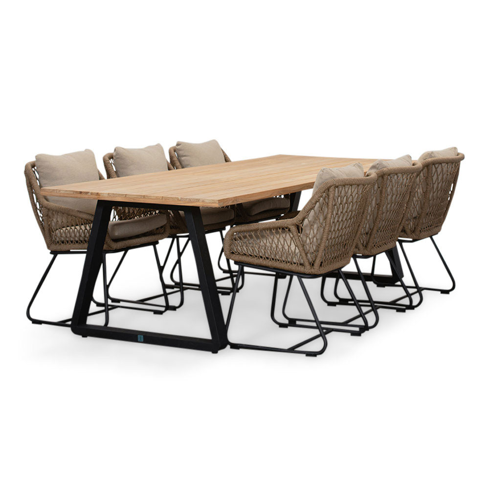 Elena/Portofino Sahara Dust dining tuinset | 6 personen | teakhout + touw | 240cm afbeelding