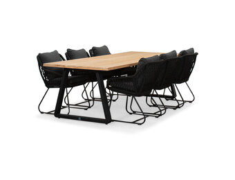 Elena/Portofino zwart dining tuinset | 6 personen | teakhout + touw | 240cm