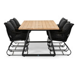 Elena/Portofino zwart dining tuinset | 6 personen | teakhout + touw | 240cm