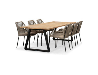 Elena/Seville zand dining tuinset | 6 personen | teakhout + aluminium | 240cm