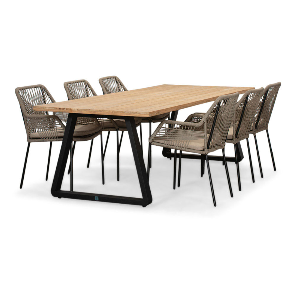 Elena/Seville zand dining tuinset | 6 personen | teakhout + aluminium | 240cm