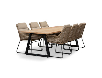 Elena/Valencia Sahara Dust dining tuinset | 6 personen | teakhout + touw | 240cm
