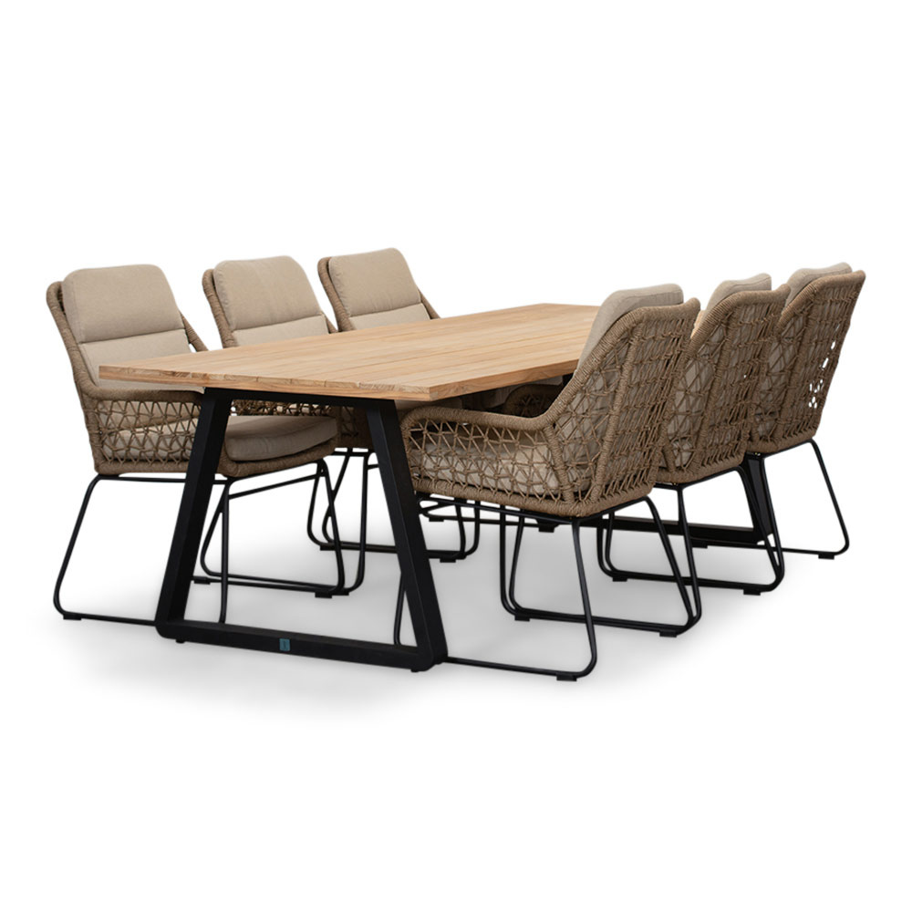 Elena/Valencia Sahara Dust dining tuinset | 6 personen | teakhout + touw | 240cm afbeelding