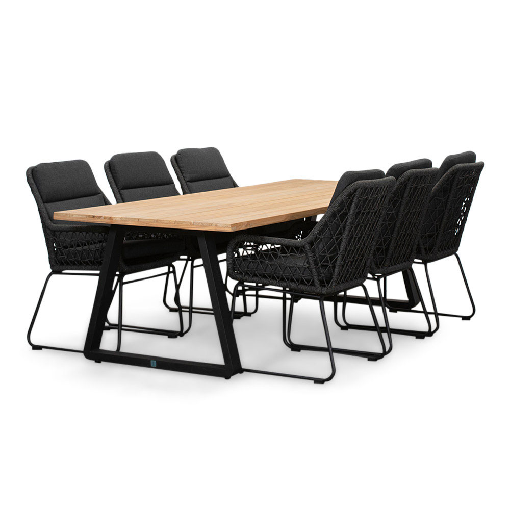 Elena/Valencia Lava Grey dining tuinset | 6 personen | teakhout + touw | 240cm