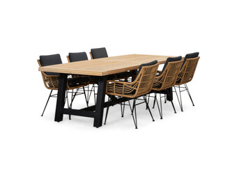 James/Carlos antraciet dining tuinset | 6 personen | teakhout + wicker | 260cm