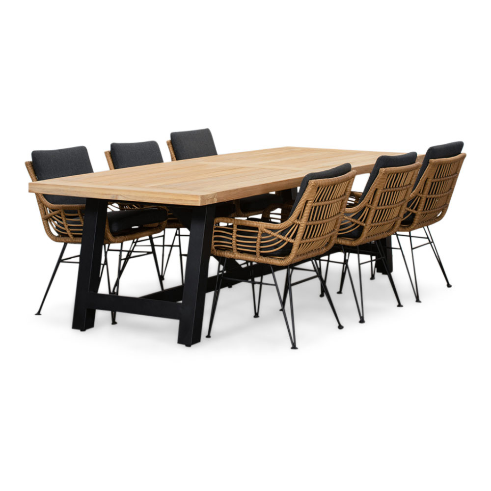 James/Carlos antraciet dining tuinset | 6 personen | teakhout + wicker | 260cm afbeelding
