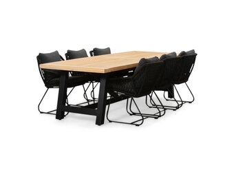 James/Portofino zwart dining tuinset | 6 personen | teakhout + touw | 260cm