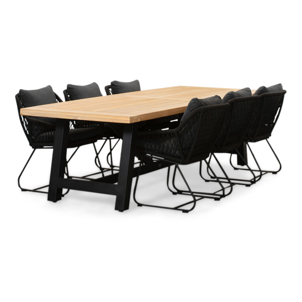 James/Portofino zwart dining tuinset | 6 personen | teakhout + touw | 260cm afbeelding