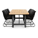 James/Portofino zwart dining tuinset | 6 personen | teakhout + touw | 260cm