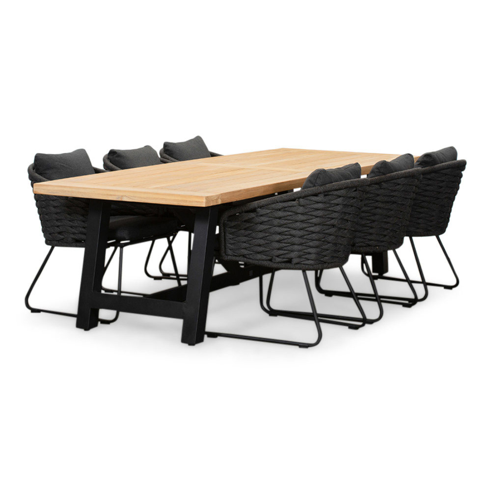 James/Ropera Lava Grey dining tuinset | 6 personen | teakhout + touw | 260cm