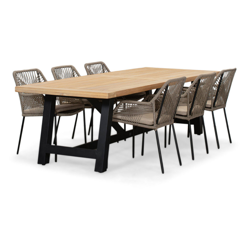 James/Seville zand dining tuinset | 6 personen | teakhout + aluminium | 260cm afbeelding