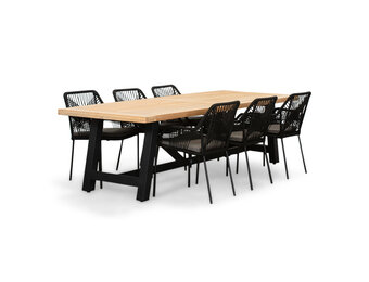 James/Seville zwart dining tuinset | 6 personen | teakhout + touw | 260cm